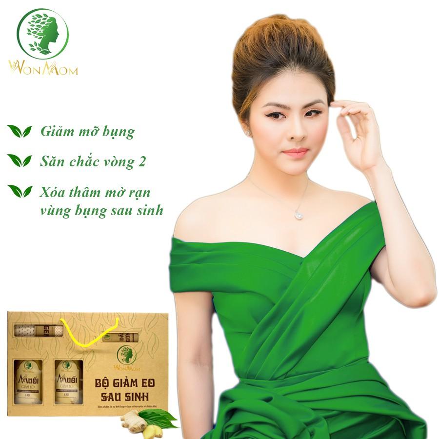 Bộ giảm eo sau sinh Wonmom ( 4 Muối quấn bụng + 1 Dầu gừng + 1 Gen nịt bụng + 1 Đai muối )