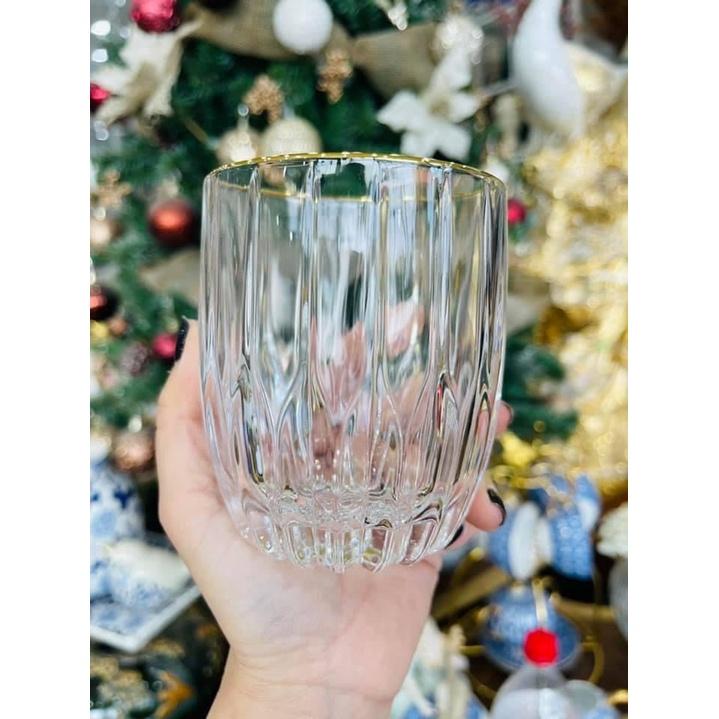 Bộ 6 ly thủy tinh chịu nhiệt cao cấp dùng uống nước hoặc rượu tây vân sọc ánh trai 300ml