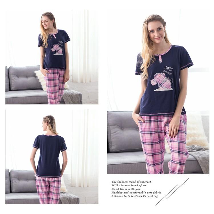 Bộ cotton ngắn tay kẻ tím