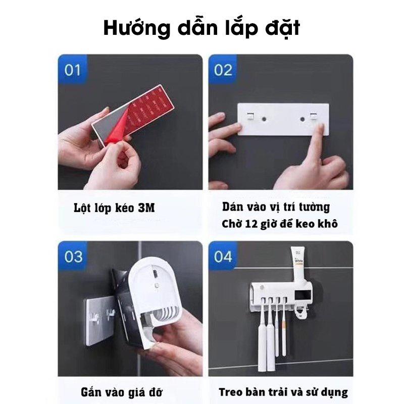 Kệ nhả kem treo bàn chải tia UV, Giá treo bàn chải Kem đánh răng khử khuẩn tia UV công nghệ cao Châu Âu