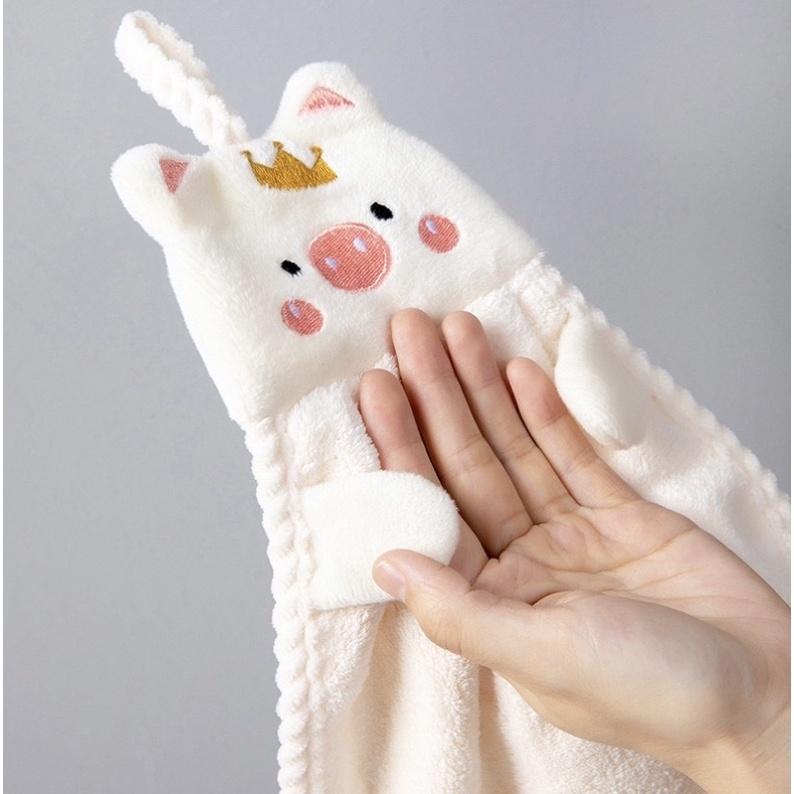 Khăn lau tay nhà bếp có quai treo thêu hoạ tiết HÌNH HEO siêu mềm mại và thấm hút tốt - Khăn lau tay treo tường hình heo