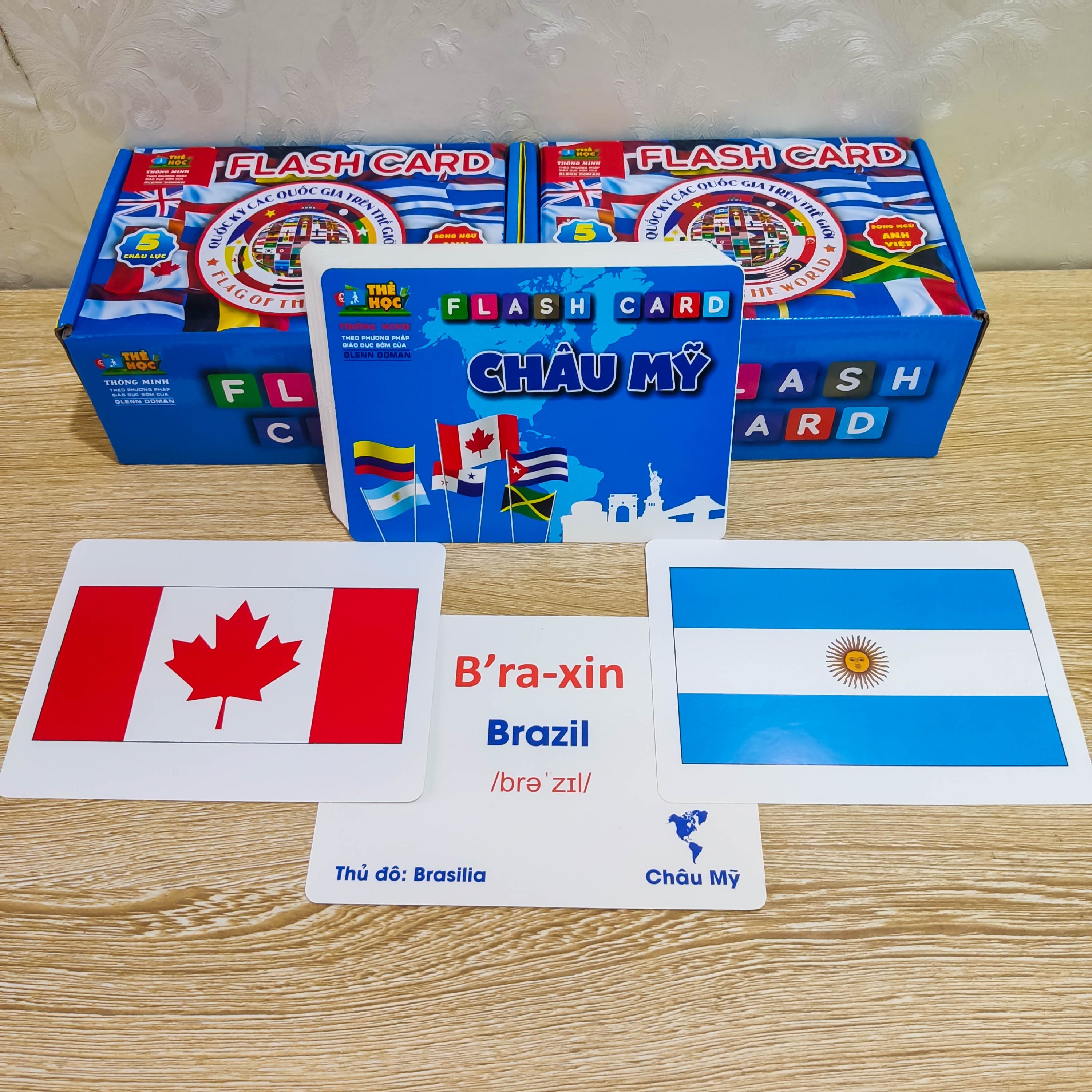Thẻ Học Thông Minh Song Ngữ Anh-Việt Flash Card Quốc Kỳ Các Quốc Gia 5 Châu Lục Cho Bé Khám Phá Và Tìm Hiểu Thế Giới