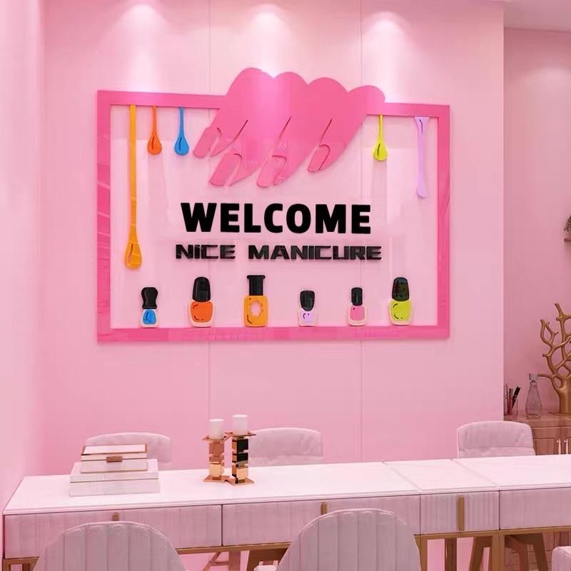 Tranh mica dán tường - Welcome trang trí cửa hàng nail, làm móng, tiệm làm đẹp