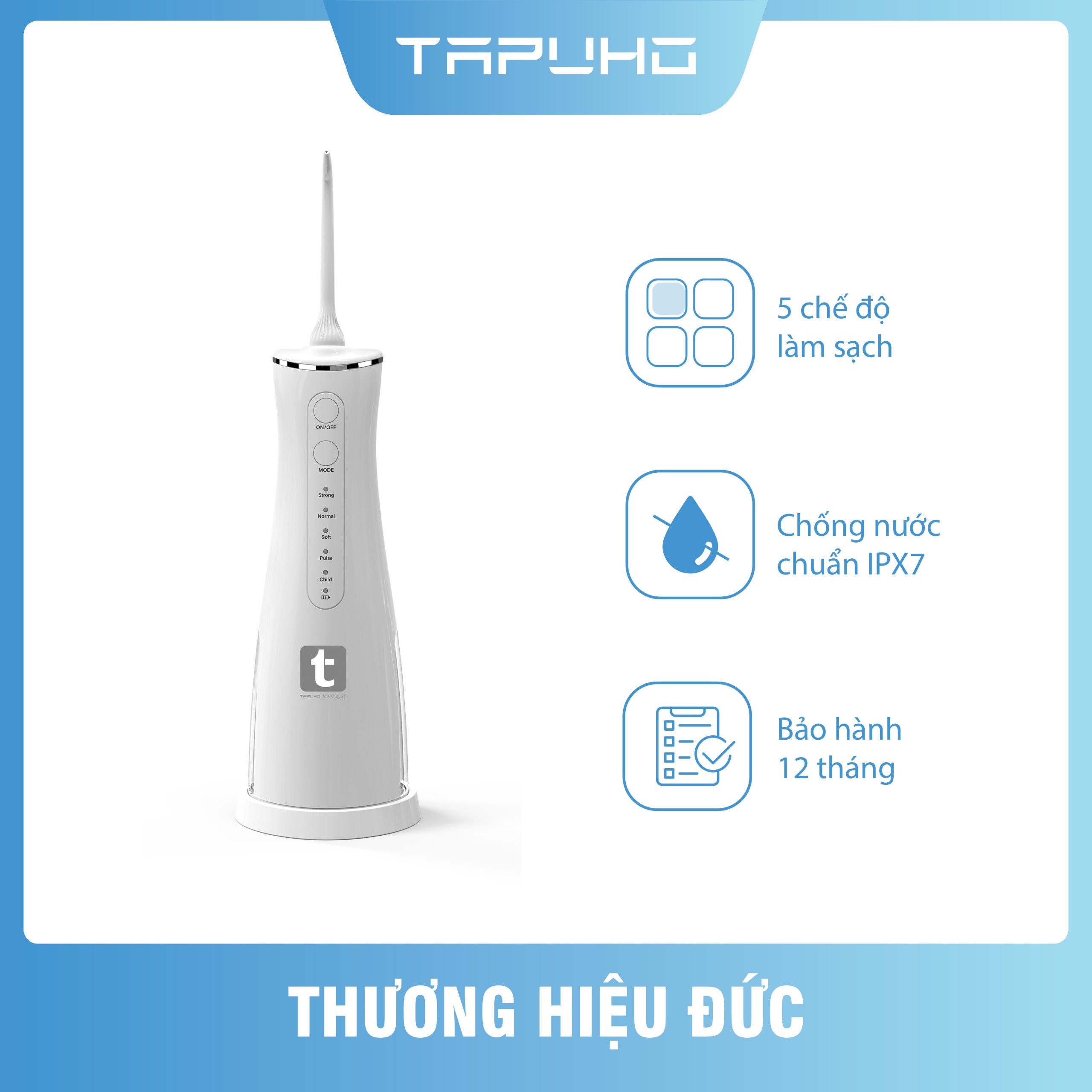 Tăm Nước Thông Minh TAPUHO TWT2024, Tăm Nước Đa năng Xung nhịp 2200-3000 lần/ phút Pin 2000 mAh Dung tích 250ml - Hàng Chính Hãng- Bảo Hành 24 Tháng