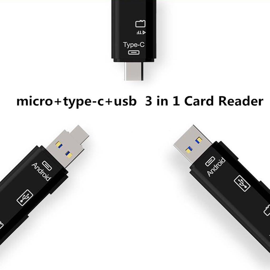Card Reader, 3-in-1 USB 3.0 / USB C / Micro USB Card Reader - for MicroSD TF Memory Card Reader for Macbook PC Tablets Smartphones with OTG Function