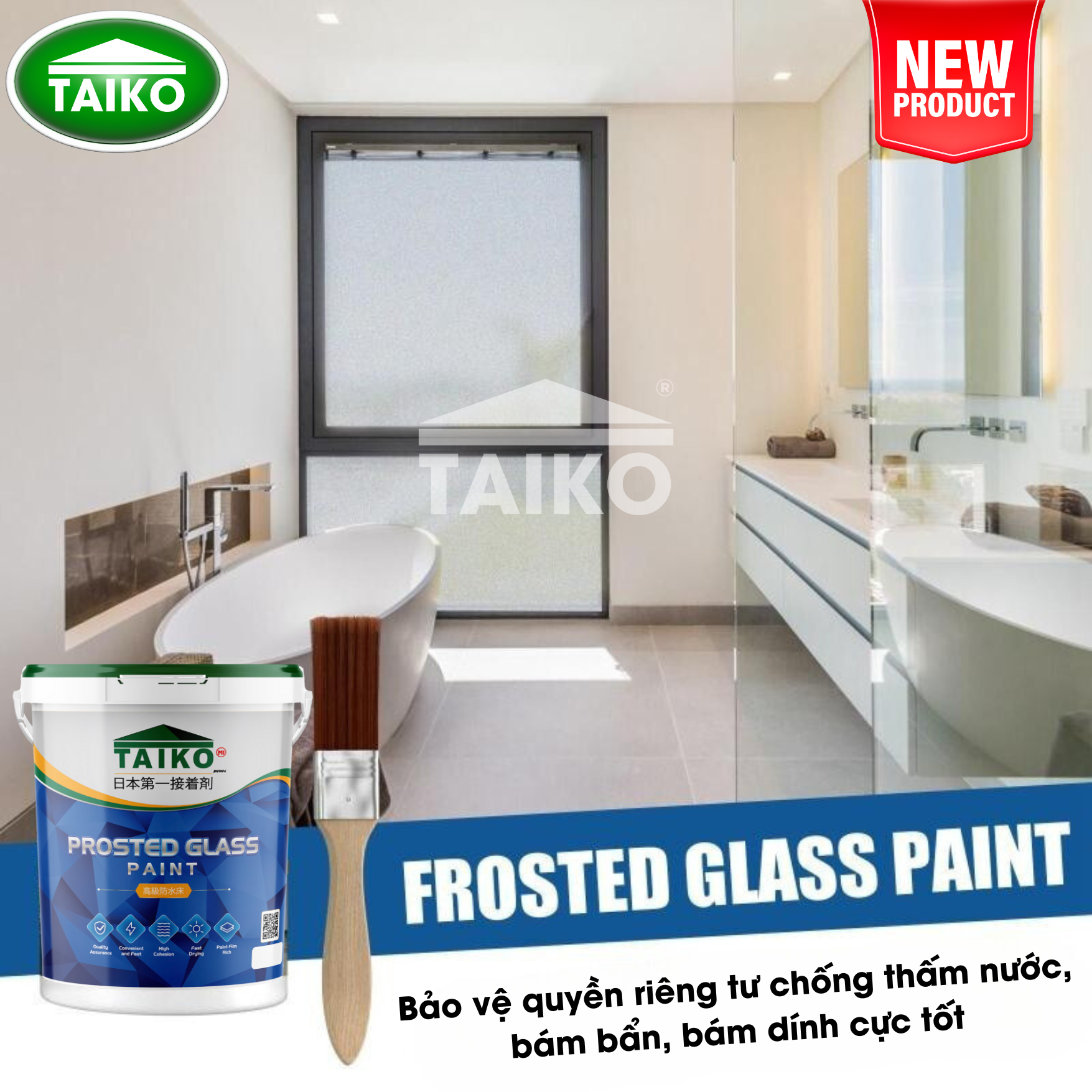 Keo Sơn Mờ Kính Chống Nhìn Trộm TAIKOMI, Keo Sơn Bóng Mờ Kính Văn Phòng, Mờ Kính Cửa Sổ, Nhà Tắm, Phòng Ngủ