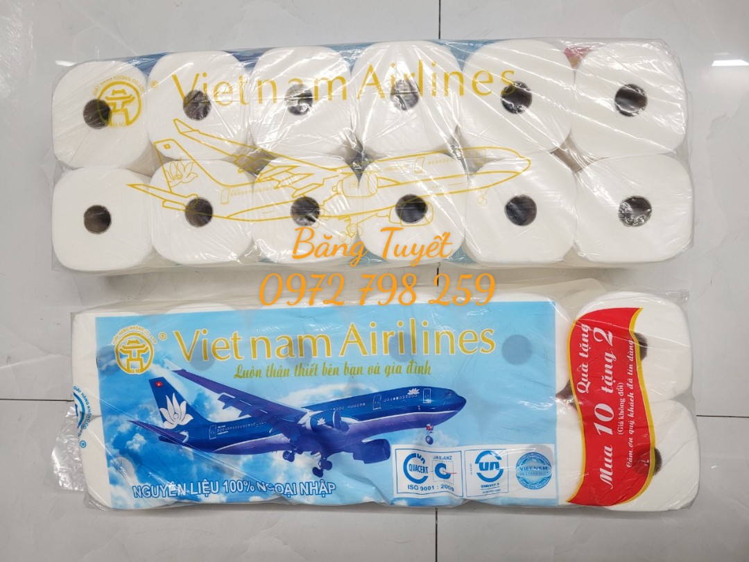 Khăn giấy vệ sinh đa năng cao cấp Vietnam Airlines 10 cuộn Lớn tặng kèm 2 cuộn giấy dai mềm mịn