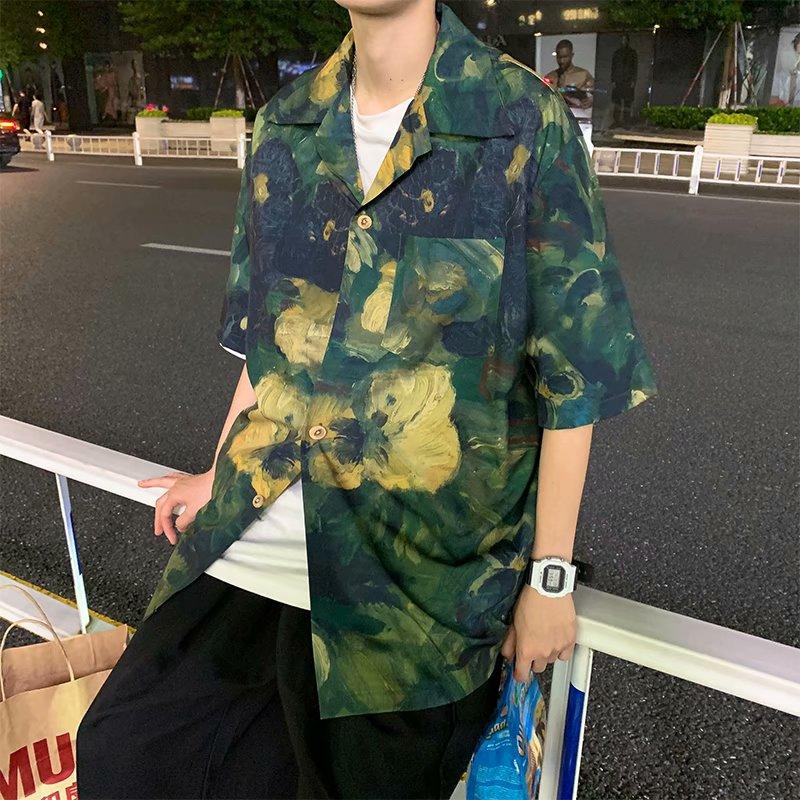 Áo sơ mi nam ngắn tay form rộng in họa tiết thời trang