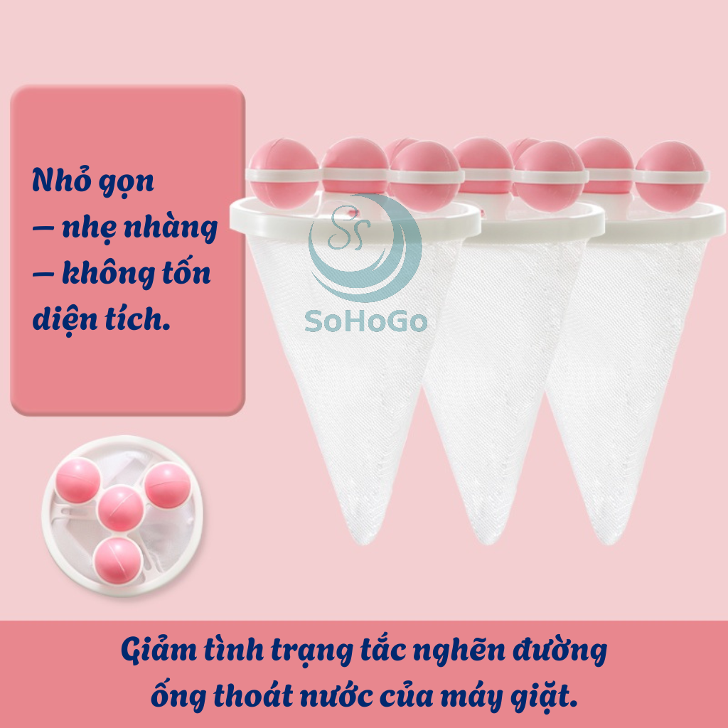 Bộ 2 Túi lọc rác máy giặt hình phễu kèm quả bóng -Lưới lọc rác – lông – sợi vải máy giặt -Dụng cụ lọc cặn bẩn quần áo khi giặt