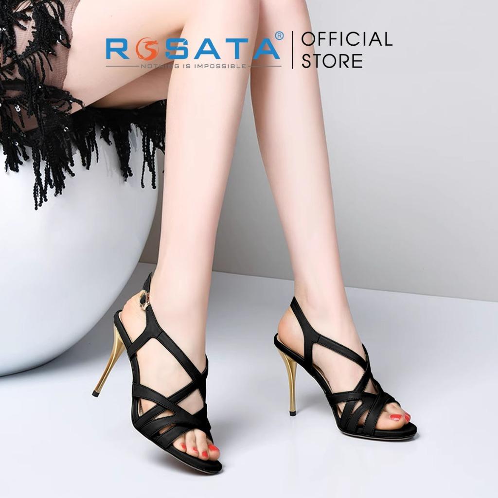 Dép sandal nữ ROSATA RO542 xỏ ngón phối dây mảnh mũi tròn quai cài hậu gót nhọn cao 7cm xuất xứ Việt Nam