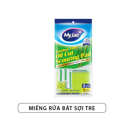 Miếng rửa bát sợi tre MyJae siêu mềm mượt, đánh bay dầu bẩn cứng đầu 2in1, kích thước: 13 x 9cm, 2 miếng tặng kèm 1 miếng