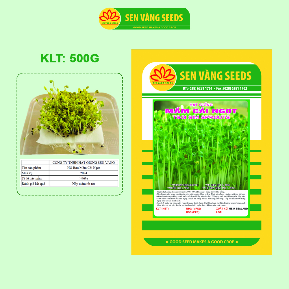Hạt Giống Rau Mầm Cải Ngọt - Hạt nhập khẩu New Zealand, nảy mầm đều, mau thu hoạch - HẠT GIỐNG SEN VÀNG