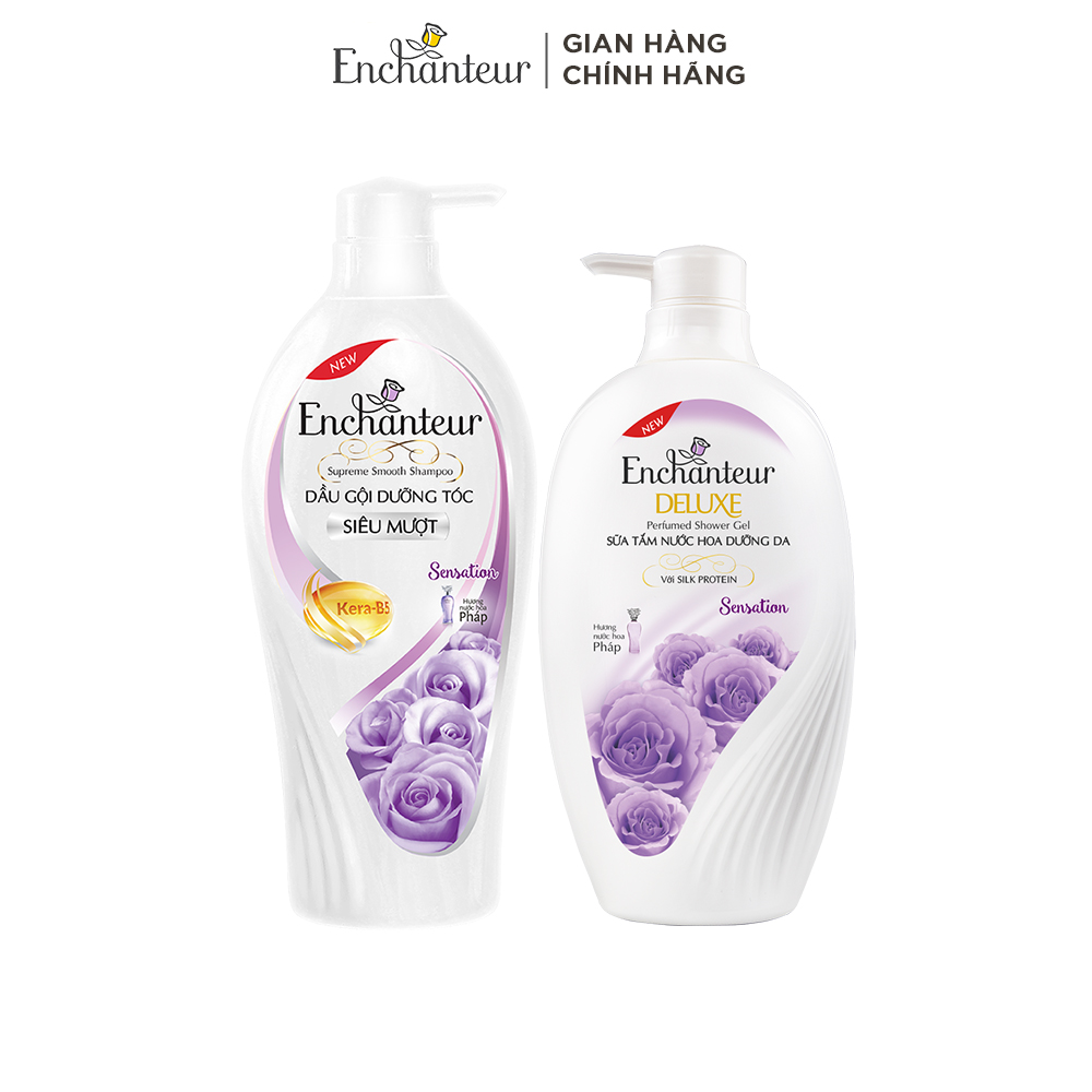 Combo Dầu gội dưỡng tóc suôn mượt Keratin Sensation 650g và Sữa tắm hương nước hoa Enchanteur Charming/Sensation/Delightful/Romantic/Magic 650g