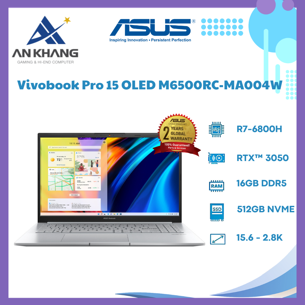 Laptop Asus Vivobook Pro 15 OLED M6500RC-MA004W (Ryzen 7-6800H | 16GB | 512GB | RTX 3050 4GB | 15.6inch 2.8K OLED | Win 11 | Bạc) - Hàng Chính Hãng - Bảo Hành 24 Tháng