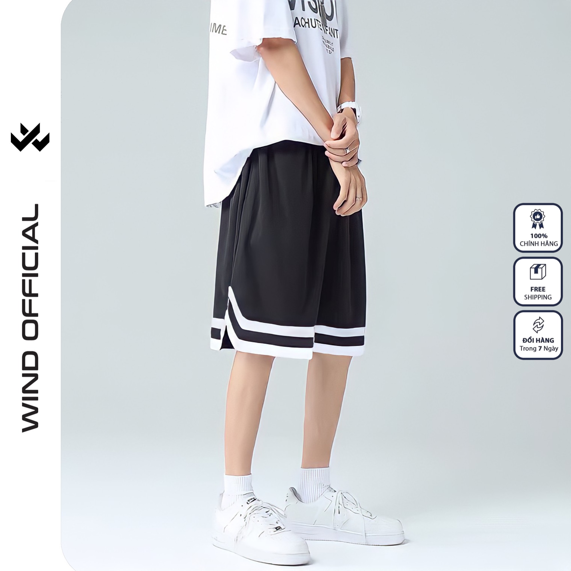 Quần short thun unisex Wind form rộng bóng chày Chữ V lửng nam nữ oversize ulzzang