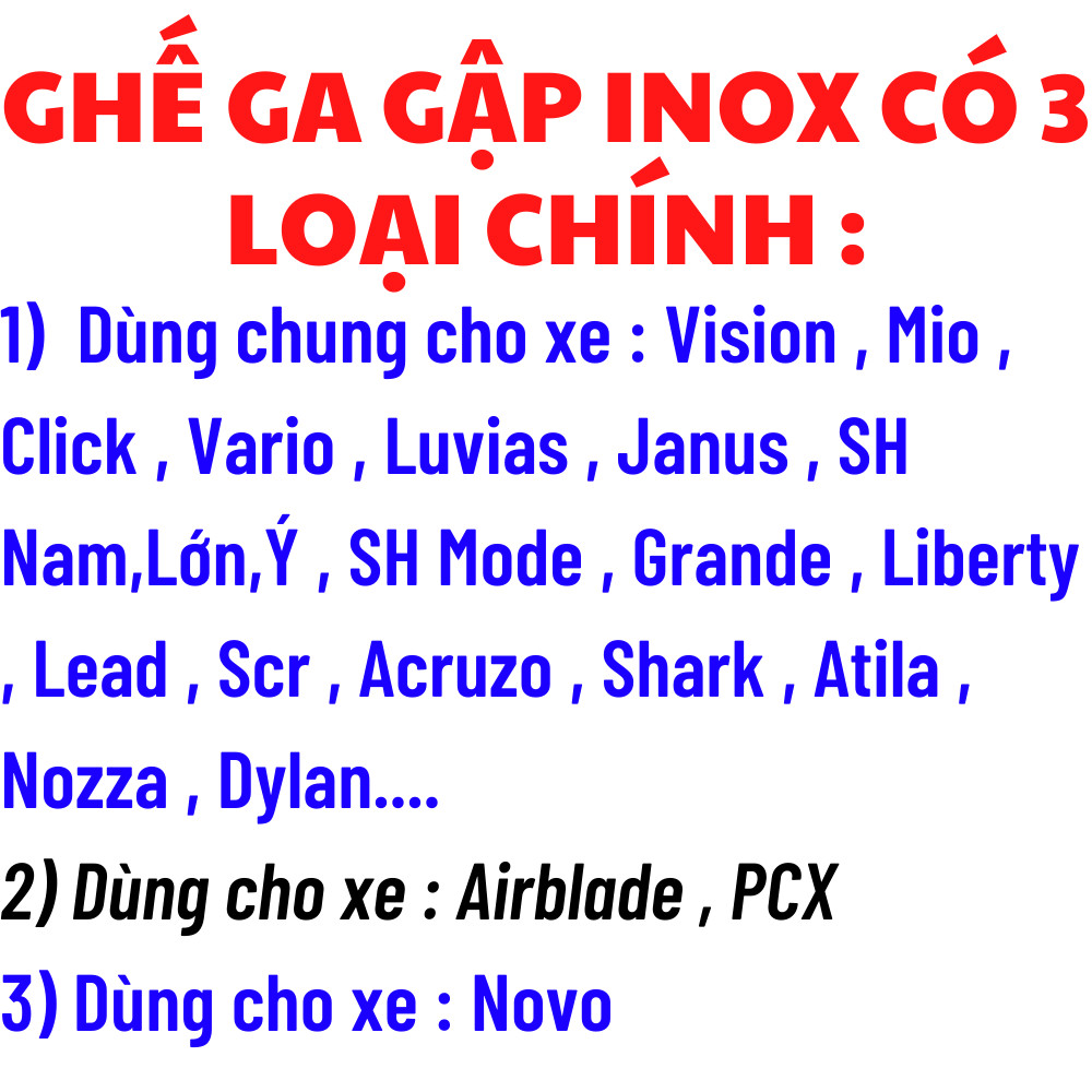 Ghế ga gập inox ngồi xe máy tay ga cho bé , ghế ga gập inox không vòng