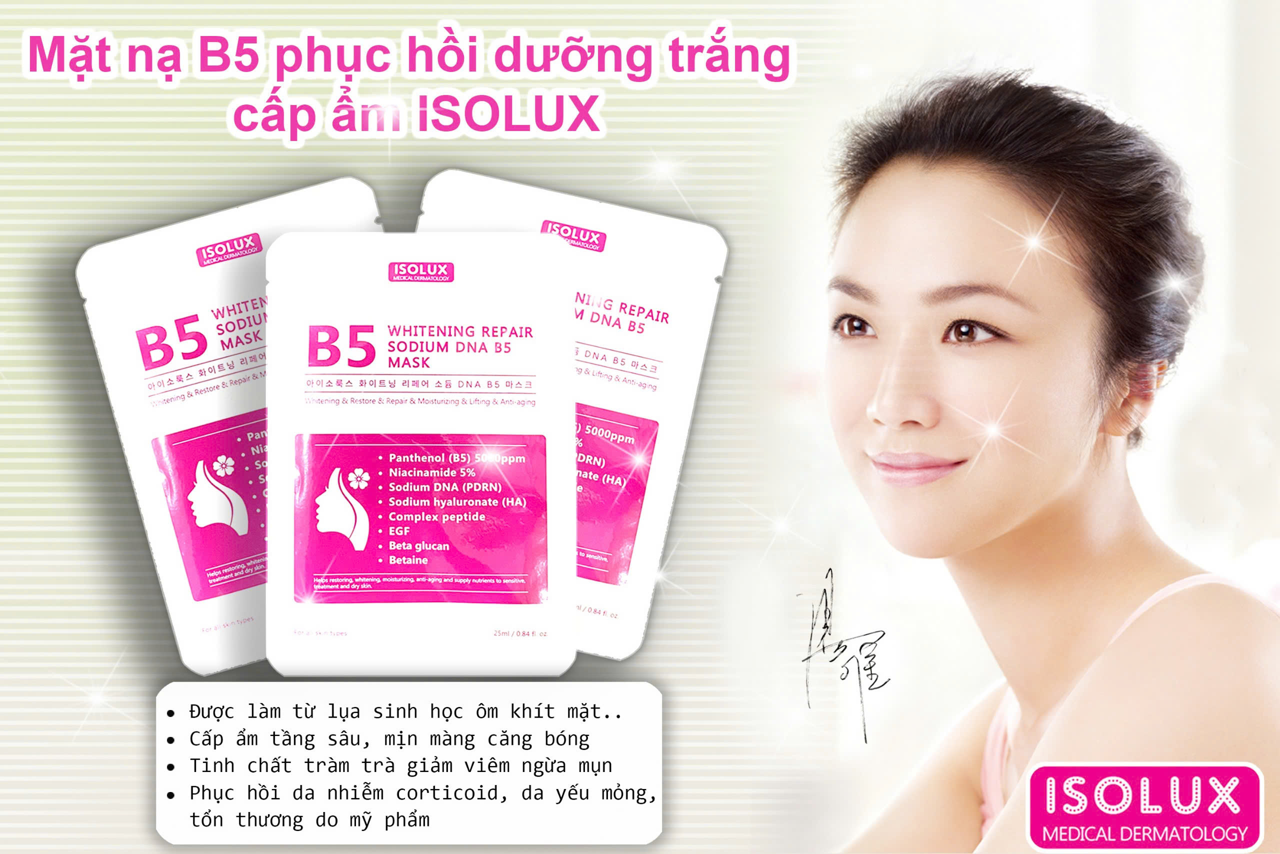 Mặt nạ ISOLUX Whitening repair sodium DNA B5 mask Hàn Quốc 25ml hạn 2027 - dưỡng trắng cấp ẩm phục hồi da