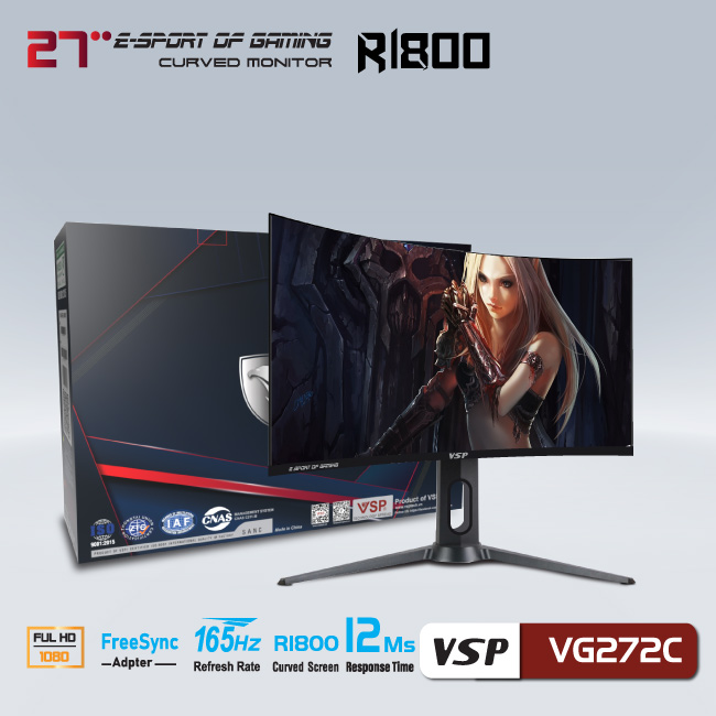 Màn hình Cong Gaming 27inch VSP VG272C (FHD, VA, 165Hz, 12Ms, 300nits, HDMI+DP) - Hàng chính hãng TECH VISION phân phối