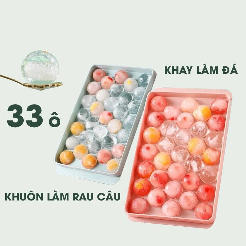 Khay đá bi tròn tủ lạnh 33 viên có nắp đậy Việt Nhật (6978), Khuôn làm thạch hoa quả hình bi tròn ngộ nghĩnh