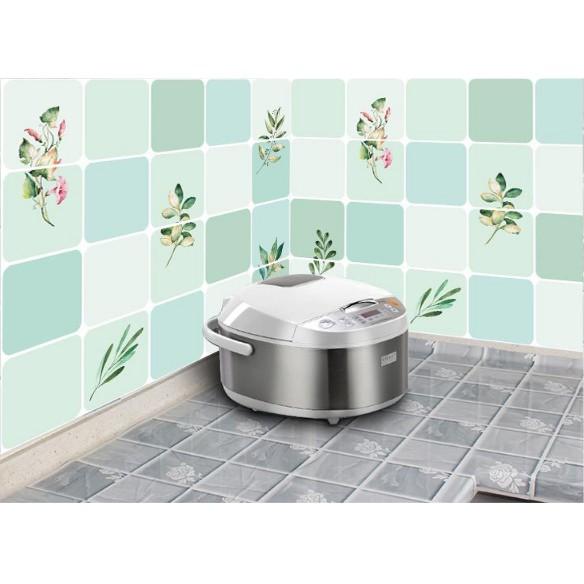 Decal dán bếp tráng nhôm cách nhiệt - Cỏ lá xanh