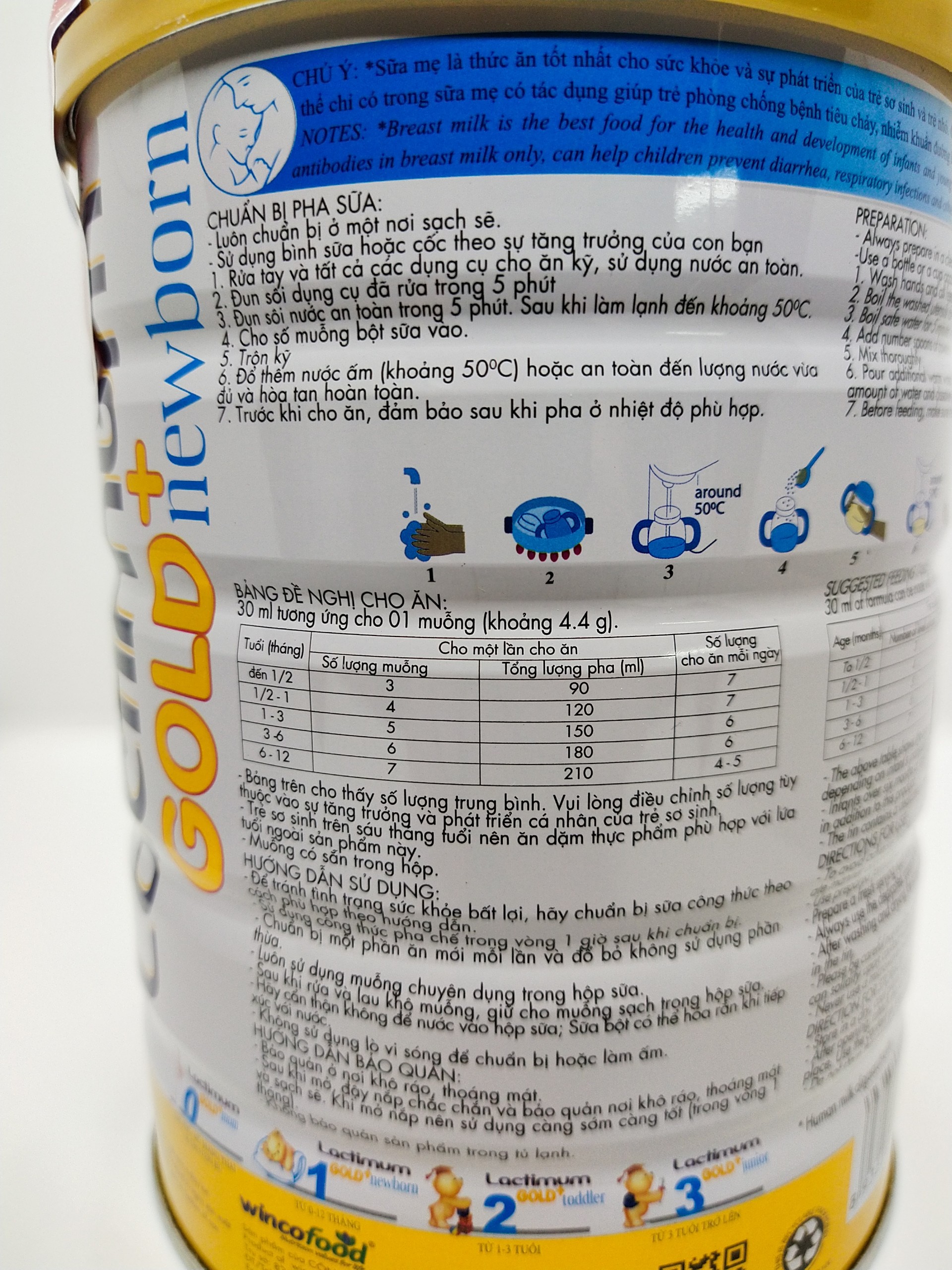 2 Hộp Sữa Bột Wincofood Lactimum Gold + Newborn 1: 0 – 12 tháng tuổi (900 gam) (Tặng nón bảo hiểm Wincofood)
