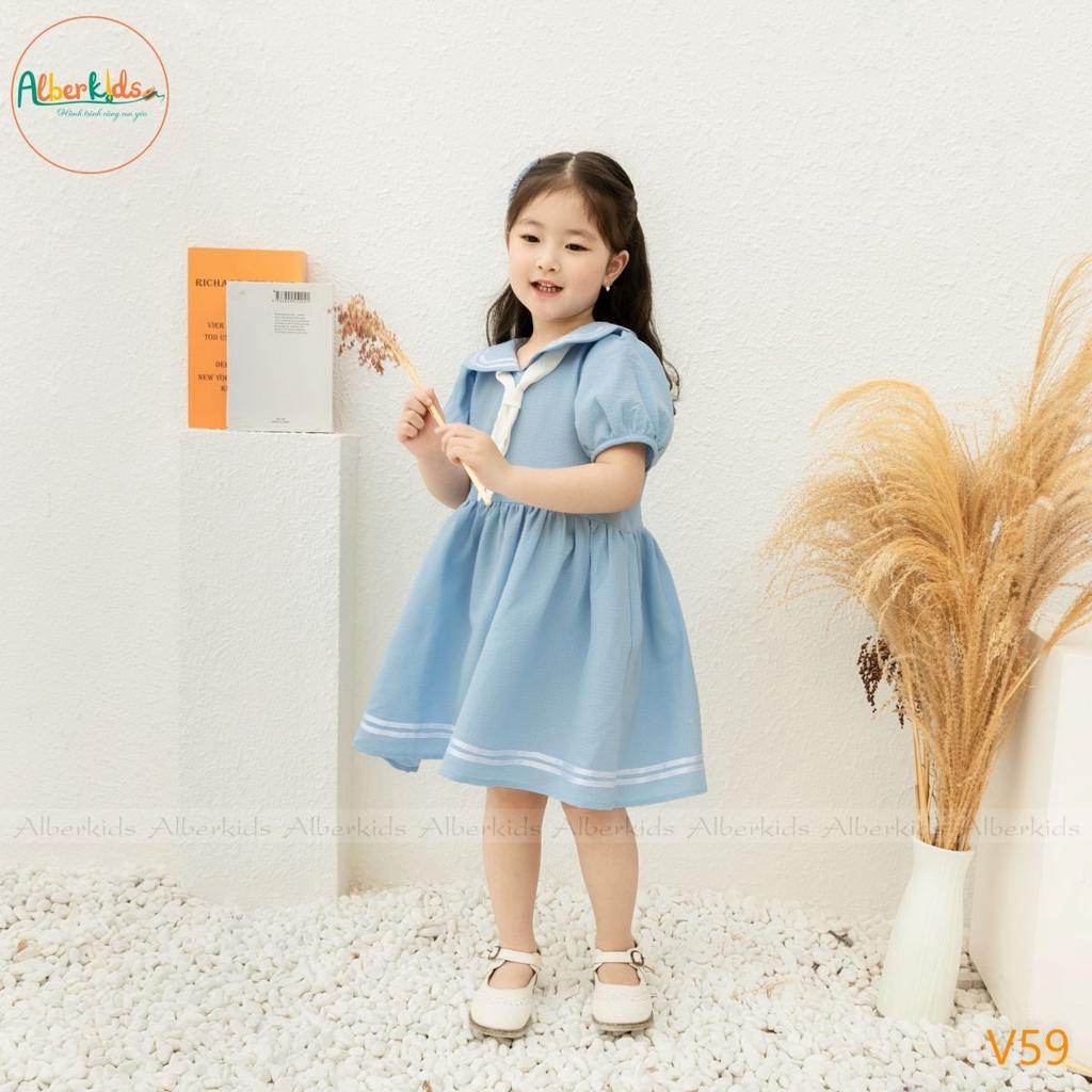 Váy bé gái ALBERKIDS xanh cổ thủy thủ cho trẻ em 2,3,4,5,6,7,8,9,10,11,12 tuổi[V59