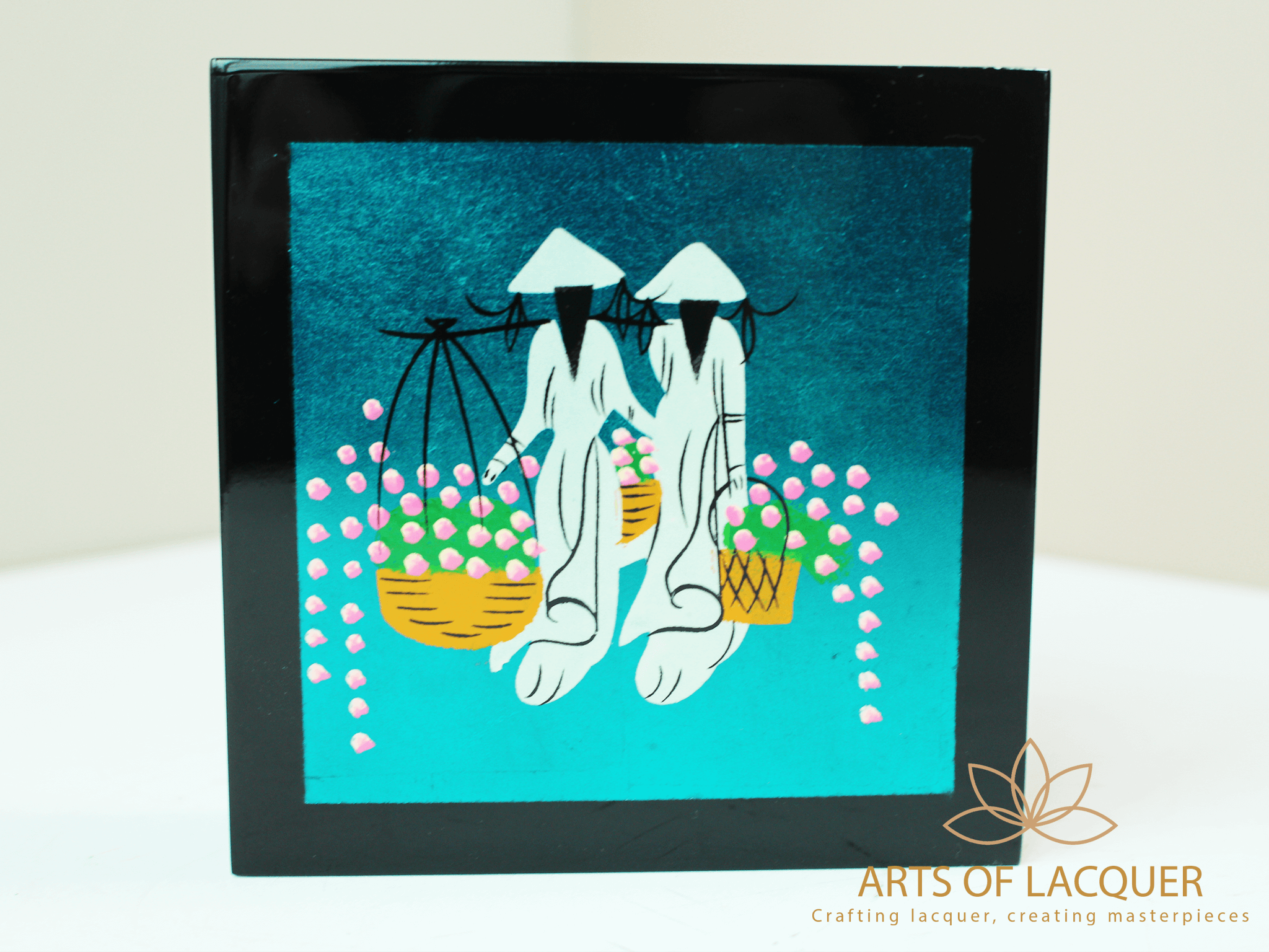 Bộ Lót ly Sơn Mài cao cấp - Áo dài xanh dương - Arts Of Lacquer - 1 bộ