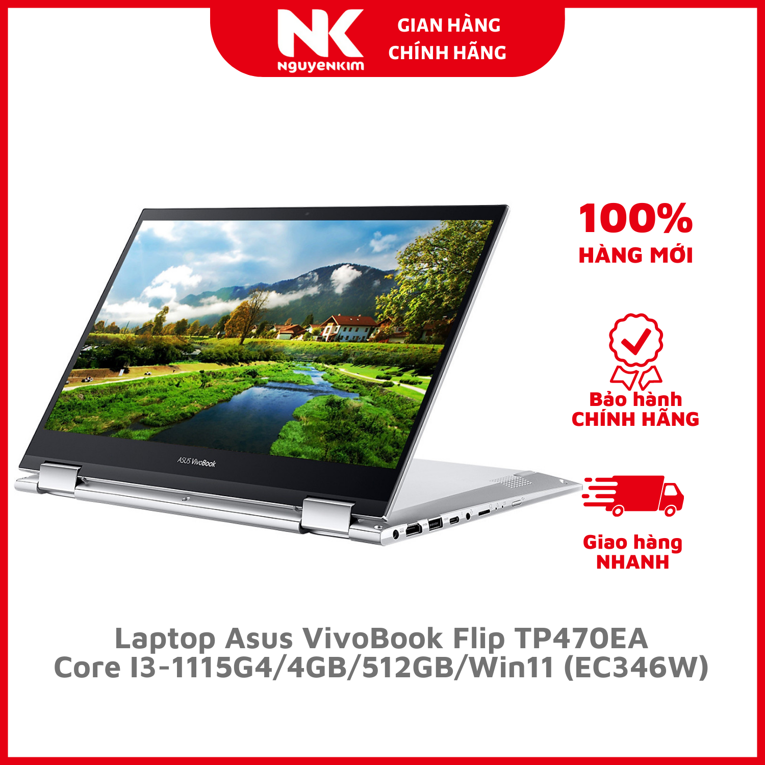 Laptop Asus VivoBook Flip TP470EA I3-1115G4/4GB/512GB/Win11 (EC346W) - Hàng Chính Hãng