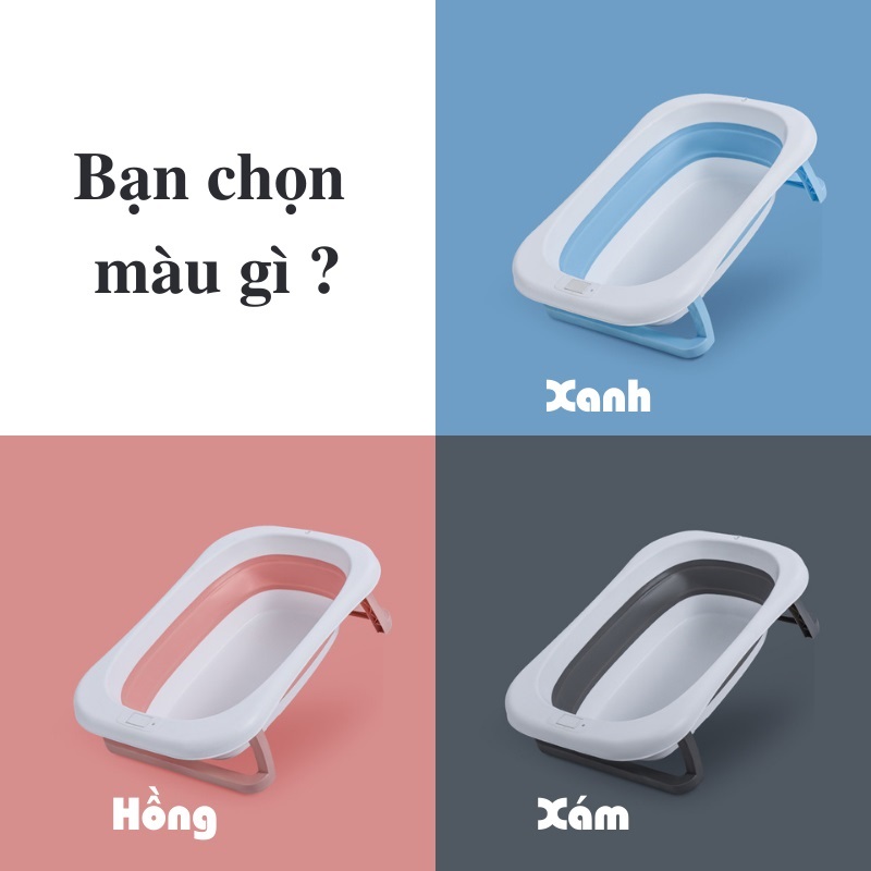 Chậu tắm cho bé, Chậu tắm gấp gọn cho bé sơ sinh, tặng nhiệt kế cá, kèm phao tắm, lưới tắm babyjoymart