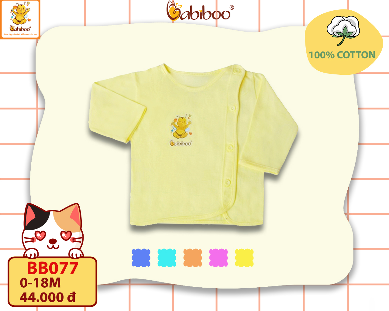 Áo sơ sinh cho bé Babiboo áo tay dài trơn màu vải cotton mềm mịn BB77