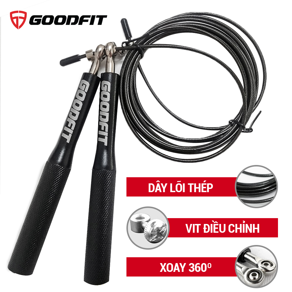 Dây nhảy lõi thép, dây nhảy thể dục, thể lực GoodFit chiều dài 3m, trục xoay 360 độ Goodfit GF901JR