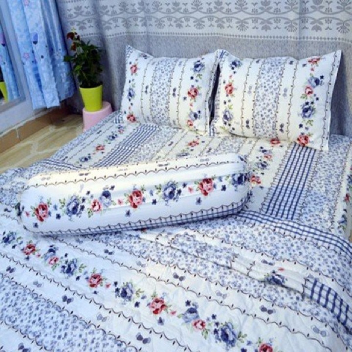 Bộ chăn ga coton 100% tl hoa nhí xanh