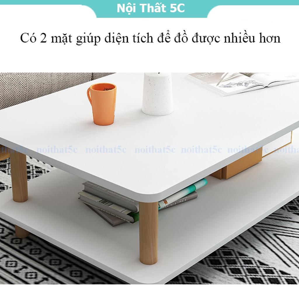 Bàn trà sofa, bàn cà phê đơn giản 2 mặt gỗ MDF phong cách Bắc Âu chân gỗ tự nhiên chắc chắn