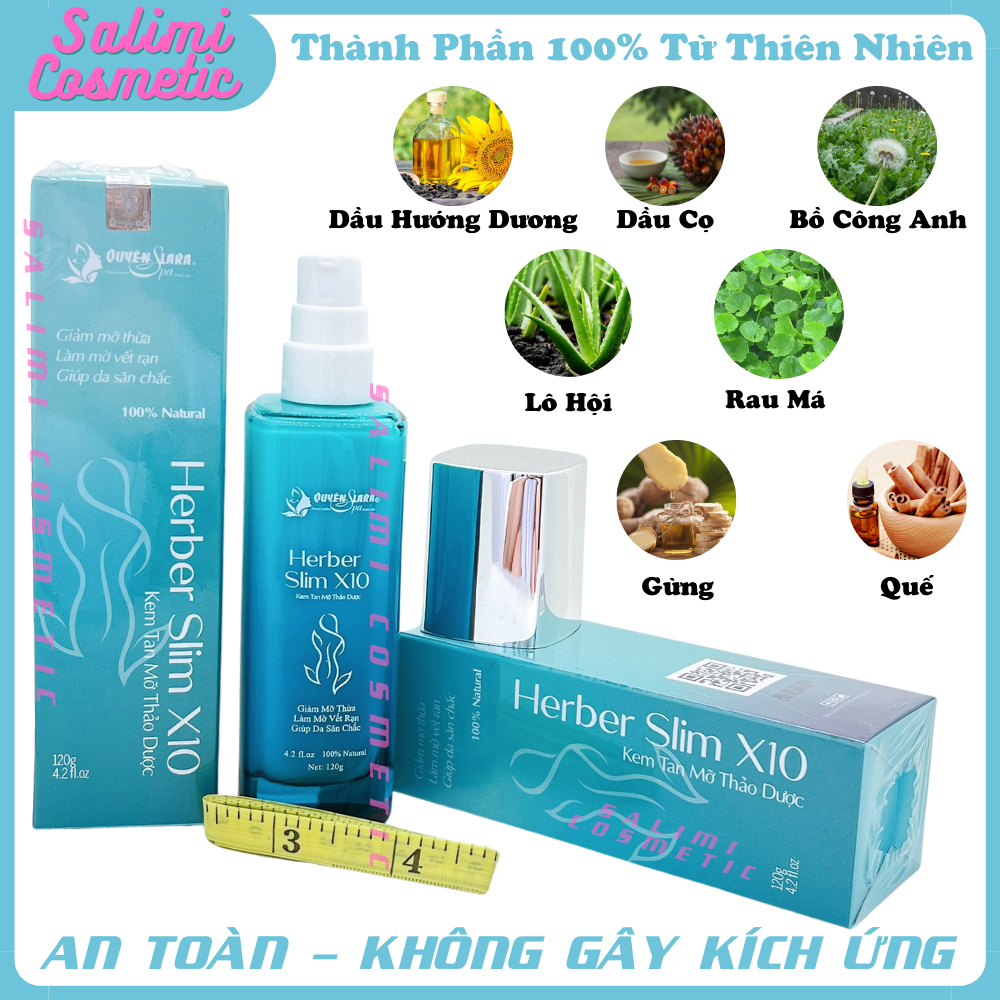 Kem Tan Mỡ Thảo Dược HERBER SLIM X10 120g, Hỗ Trợ Giảm Mỡ, Làm Mờ Vết Rạn, Làm Săn Chắc Da Vùng Bụng, Đùi, Bắp Tay, Bắp Chân, Cằm