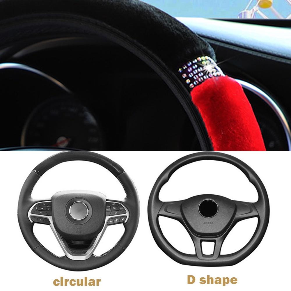 Vỏ Bọc Vô Lăng Xe Hơi Phủ Lông Đính Đá Giả Đường Kính 37-38cm