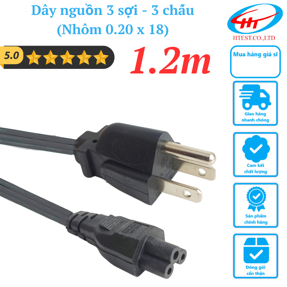 Dây nguồn 3 sợi - 3 chấu, dài 1.2M (Nhôm 0.20 x 18)