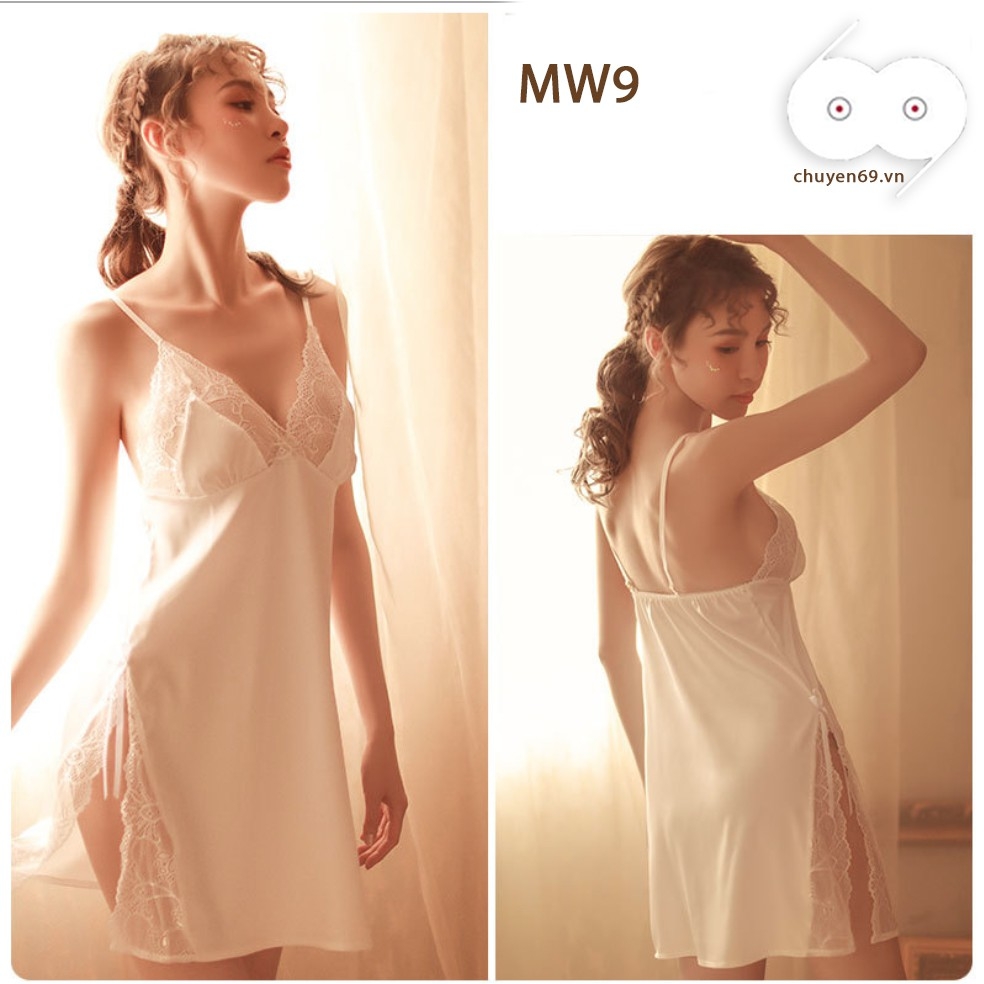Váy Ngủ Lụa 2 Dây Xẻ Hông Hở Lưng Gợi Cảm