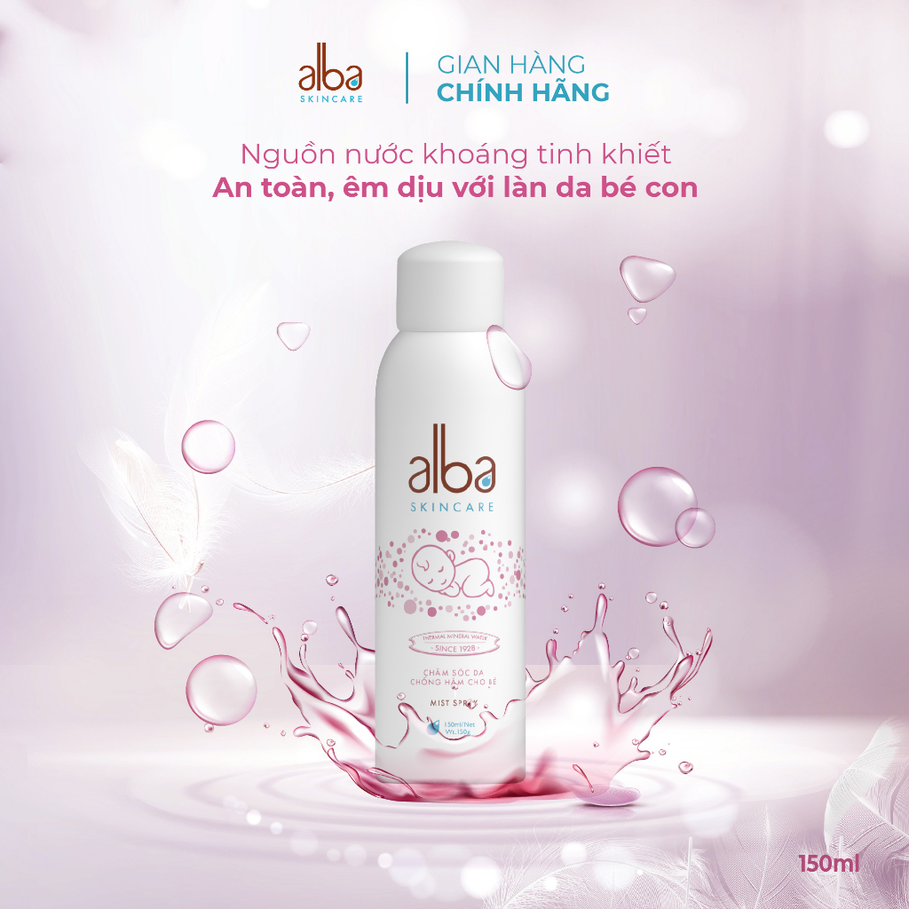 Xịt khoáng trẻ em Alba Skin Care - Chống hăm khô rôm sẩy do bỉm giúp da bé mịn màng - An toàn không gây kích ứng 150ml