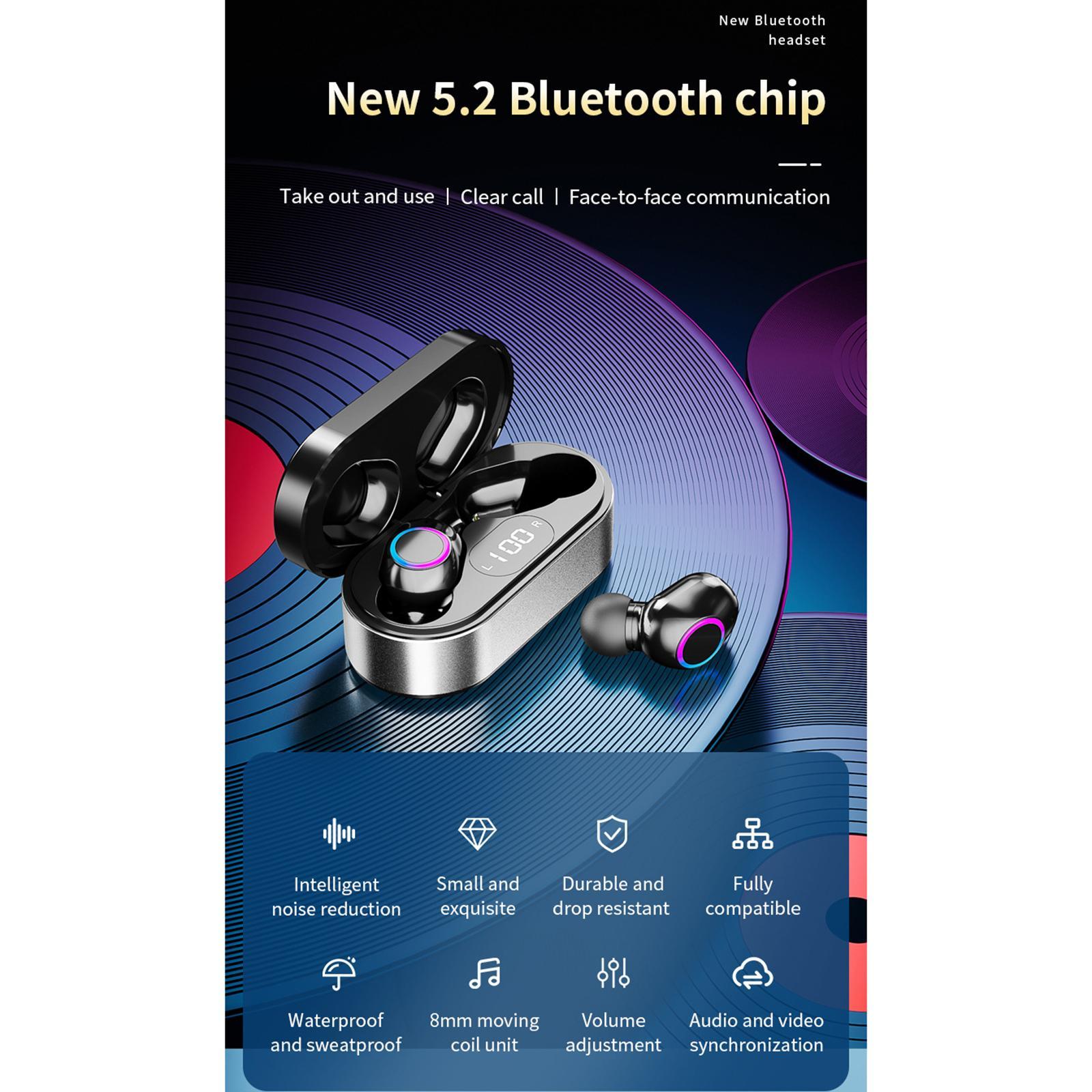 Wireless 5.2 Bluetooth Earbuds in Ear Headphone HiFi Stereo Built in Mic Waterproof Sport Headset for Game Running Driving 3D Deep Bass