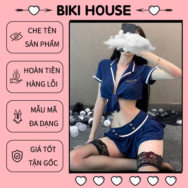 Cosplay cảnh sát sexy xẻ ngực gợi cảm áo croptop buộc dây váy xòe xếp ly nữ police dễ thương BIKI HOUSE N703 - Hỏa Tốc