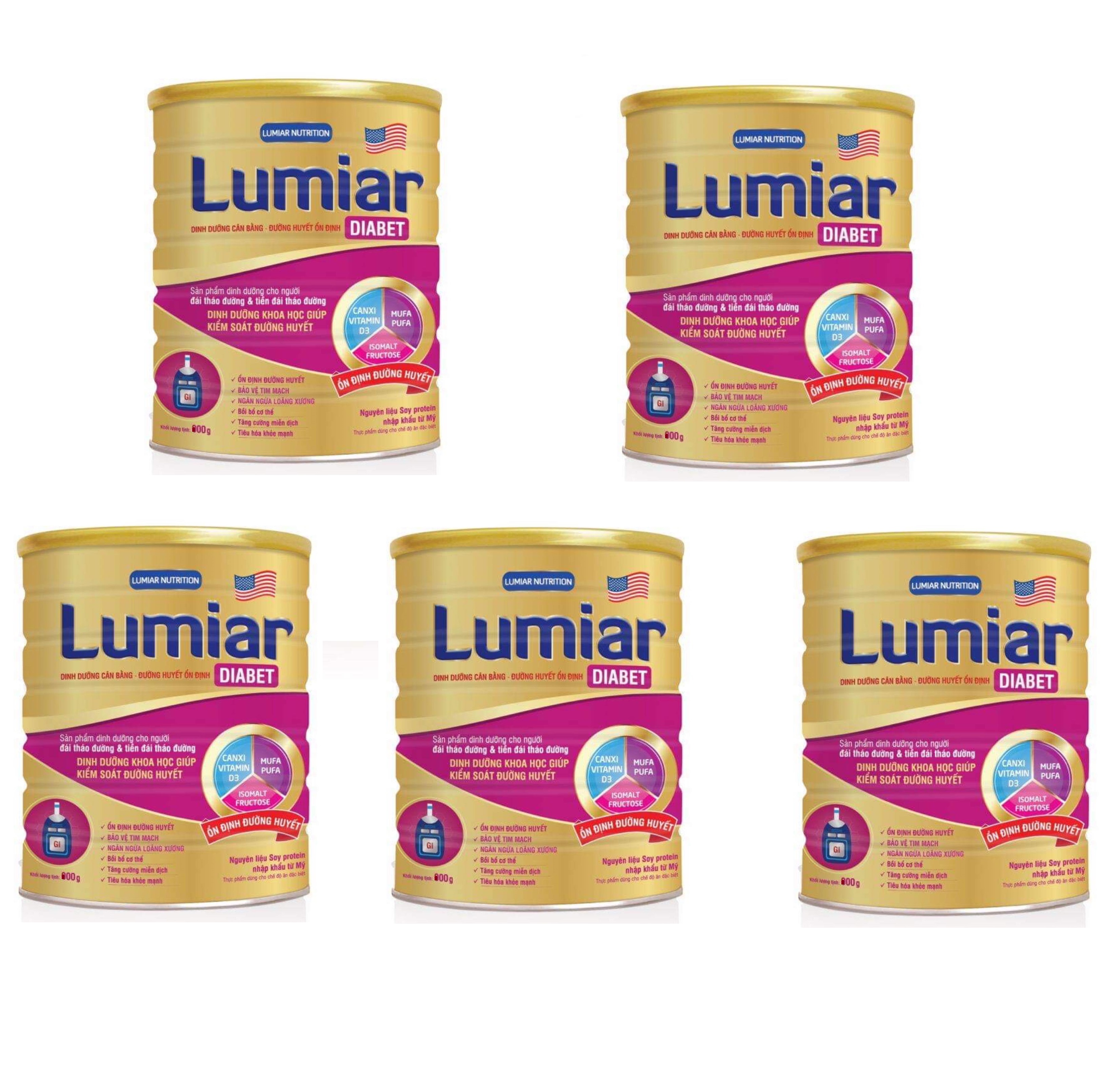 Combo 5 lon Sữa bột Lumiar Diabet lon 800g - Dinh dưỡng giúp đường huyết ổn định. Dành cho người đái tháo đường &amp; tiền đái tháo đường.