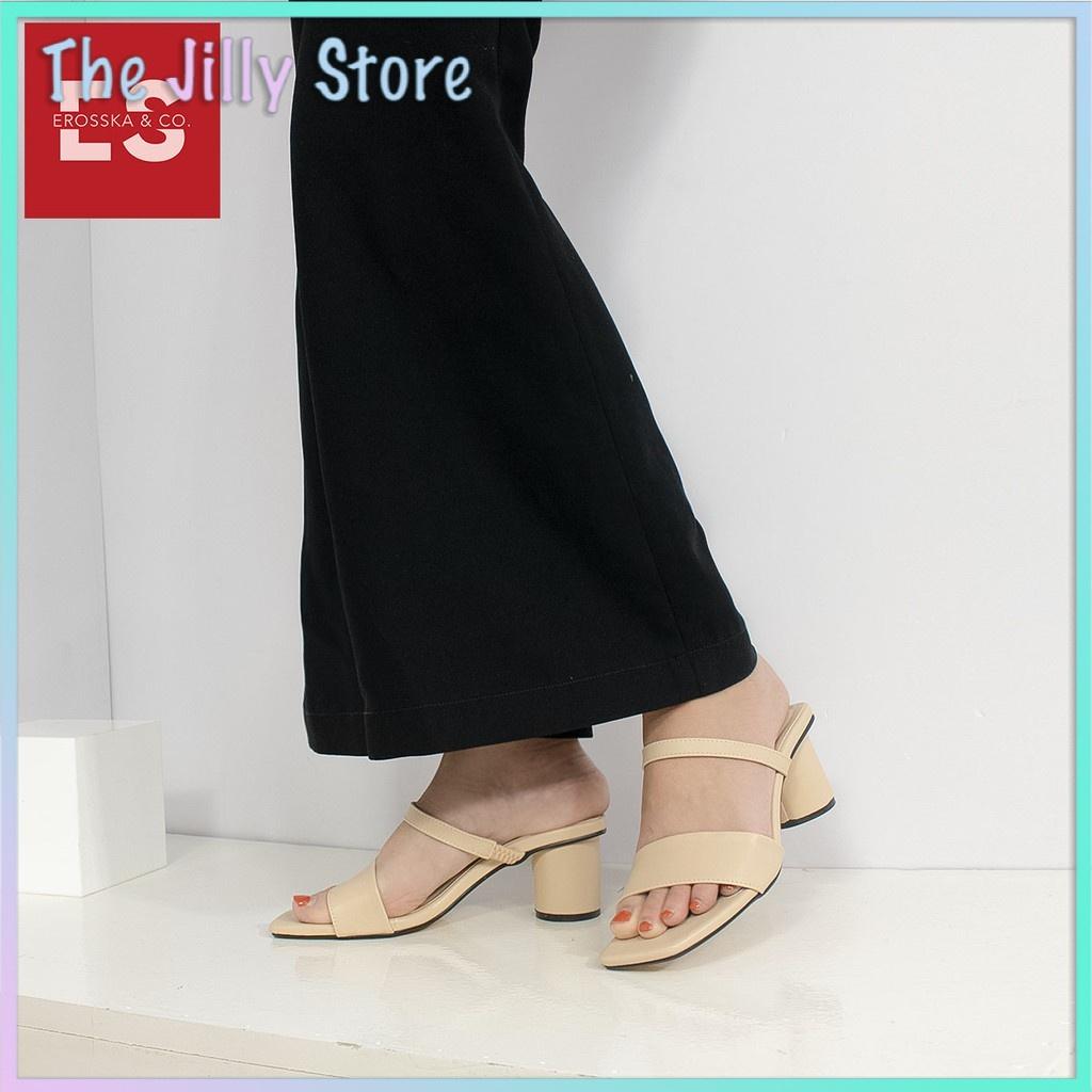 Giày sandal cao gót Erosska mũi vuông dây bảng phối gót tròn cao 5m màu kem _ EB026