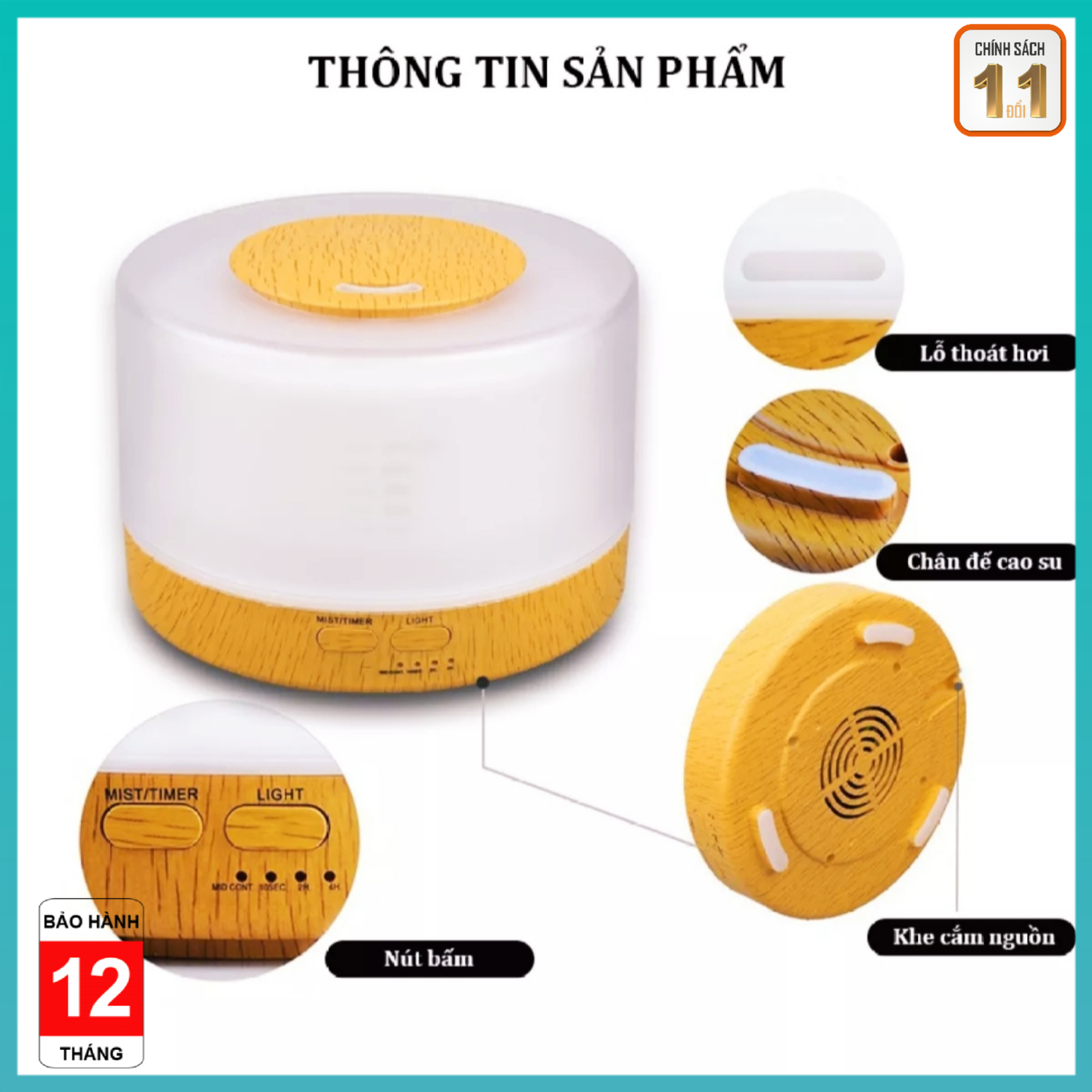 Máy khuếch tán tinh dầu hình trụ trong đế vân gỗ MQ2467