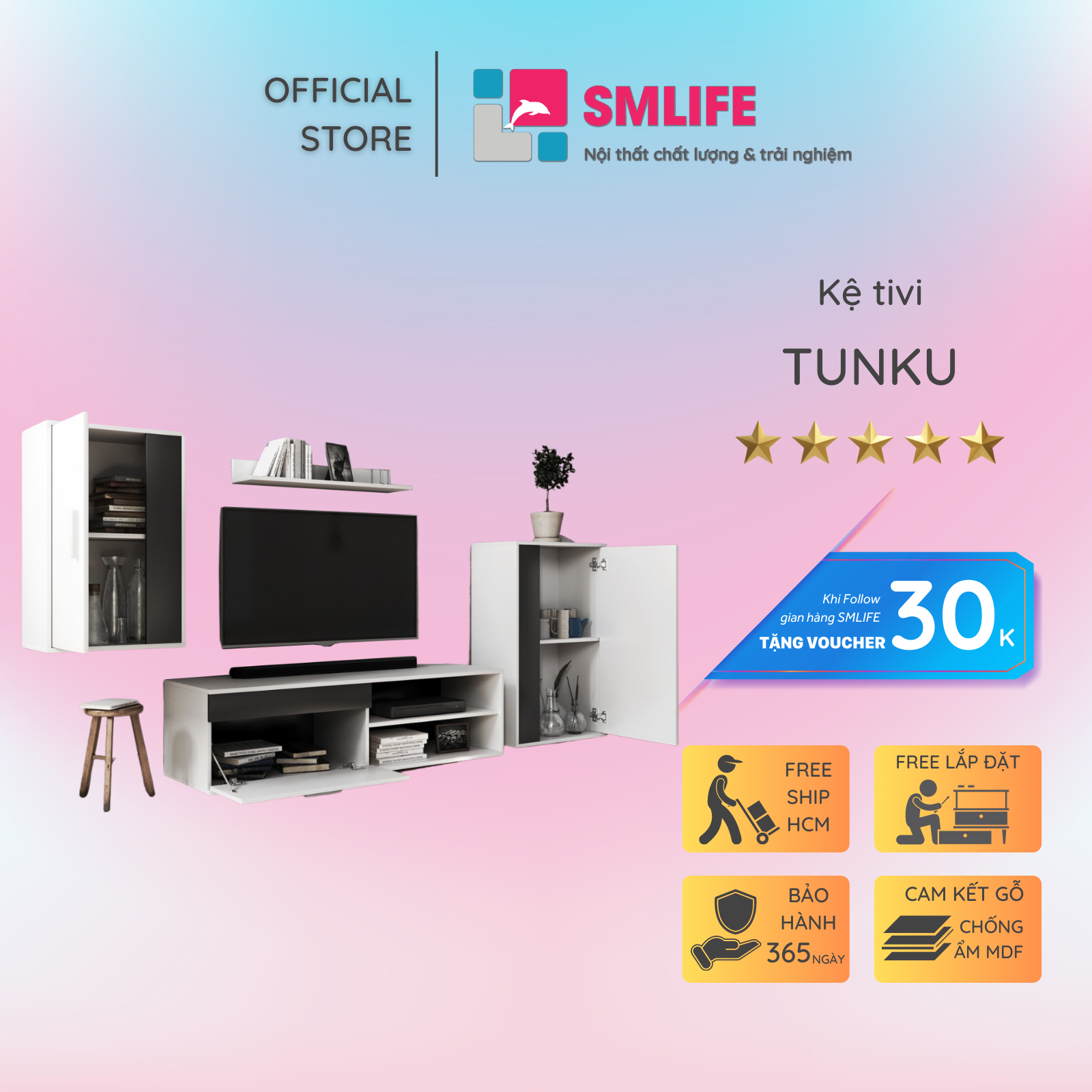 Kệ để tivi phòng ngủ thiết kế tiện dụng SMLIFE Tunku