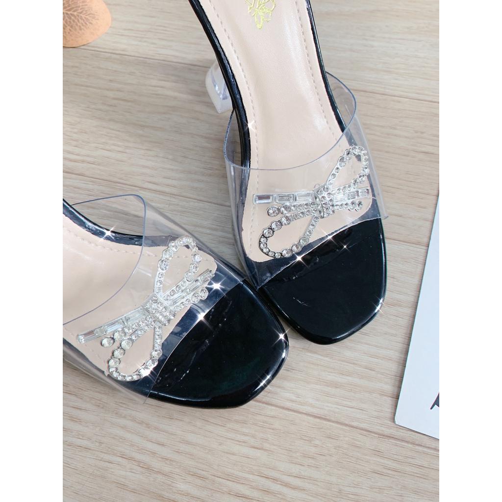 Guốc nữ quai trong tag nơ đá gót trong cao 9 phân