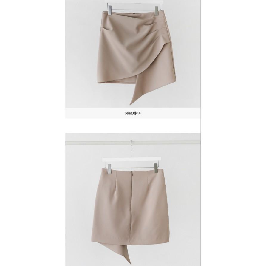 Chân váy A cách điệu vạt chéo bên hông, chân váy nữ dáng ngắn cạp cao 2 màu nâu đen Okella CV009