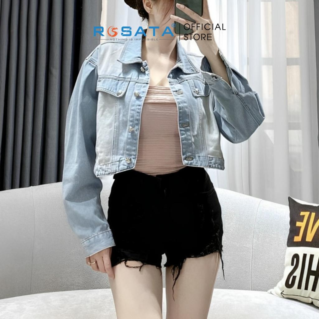 Áo Khoác Nữ Croptop Jean Dài Tay ROSATA K41 Cao Cấp Freesize Xuất Xứ Việt Nam