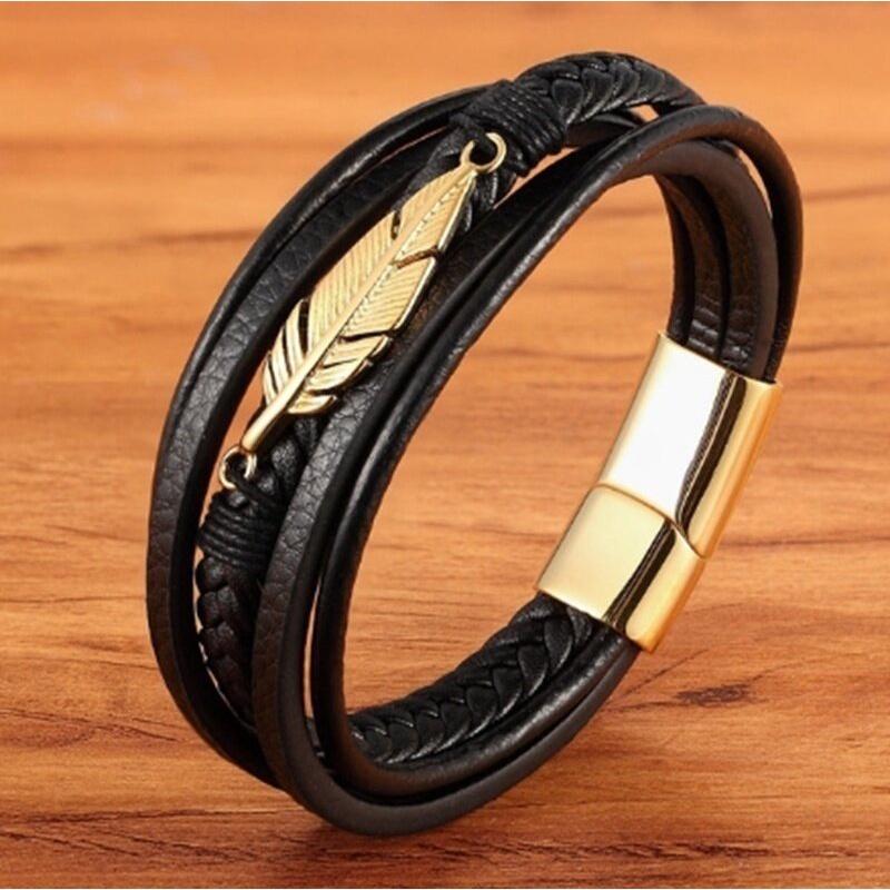 Vòng Tay Nam Hanmade AROTI Chất Dây Da Cao Cấp, Khóa và Charm Titan Cực Đẹp, Phong Cách Sang Trọng, Cá Tính VT615-D