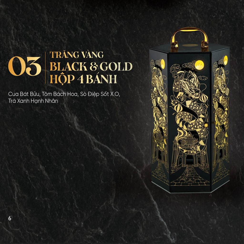 [DÒNG CAO CẤP - HỘP 4 BÁNH X160G] Bánh Trung Thu Kinh Đô Trăng Vàng BLACK GOLD + Trà Ô Long - Mã bánhG4