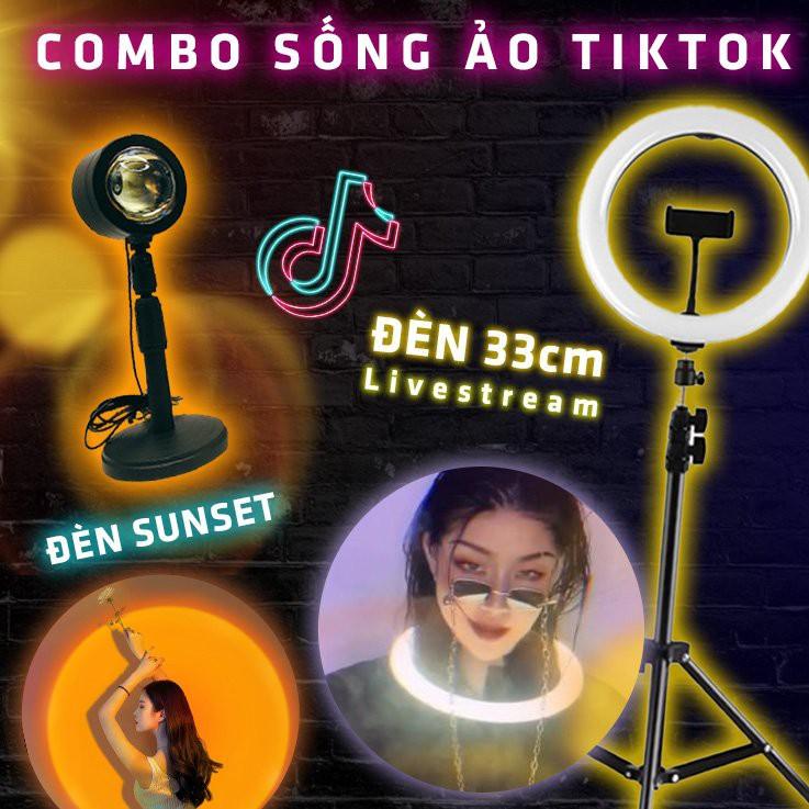 Combo đèn tiktok sunset biến hình sống ảo quay clip hottrend livestream đèn 33cm kèm đèn hoàng hôn cầu vồng tặng chân 2m